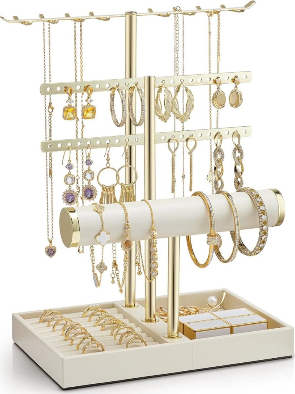 Elegant 3-Tier Jewelry Organizer Stand - Leather Display for Necklaces